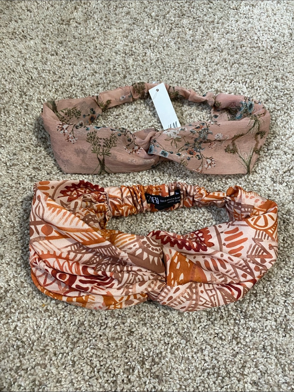 Zara Dusty Pink Floral & Peach-Tone Printed Twist Headbands - Set of 2